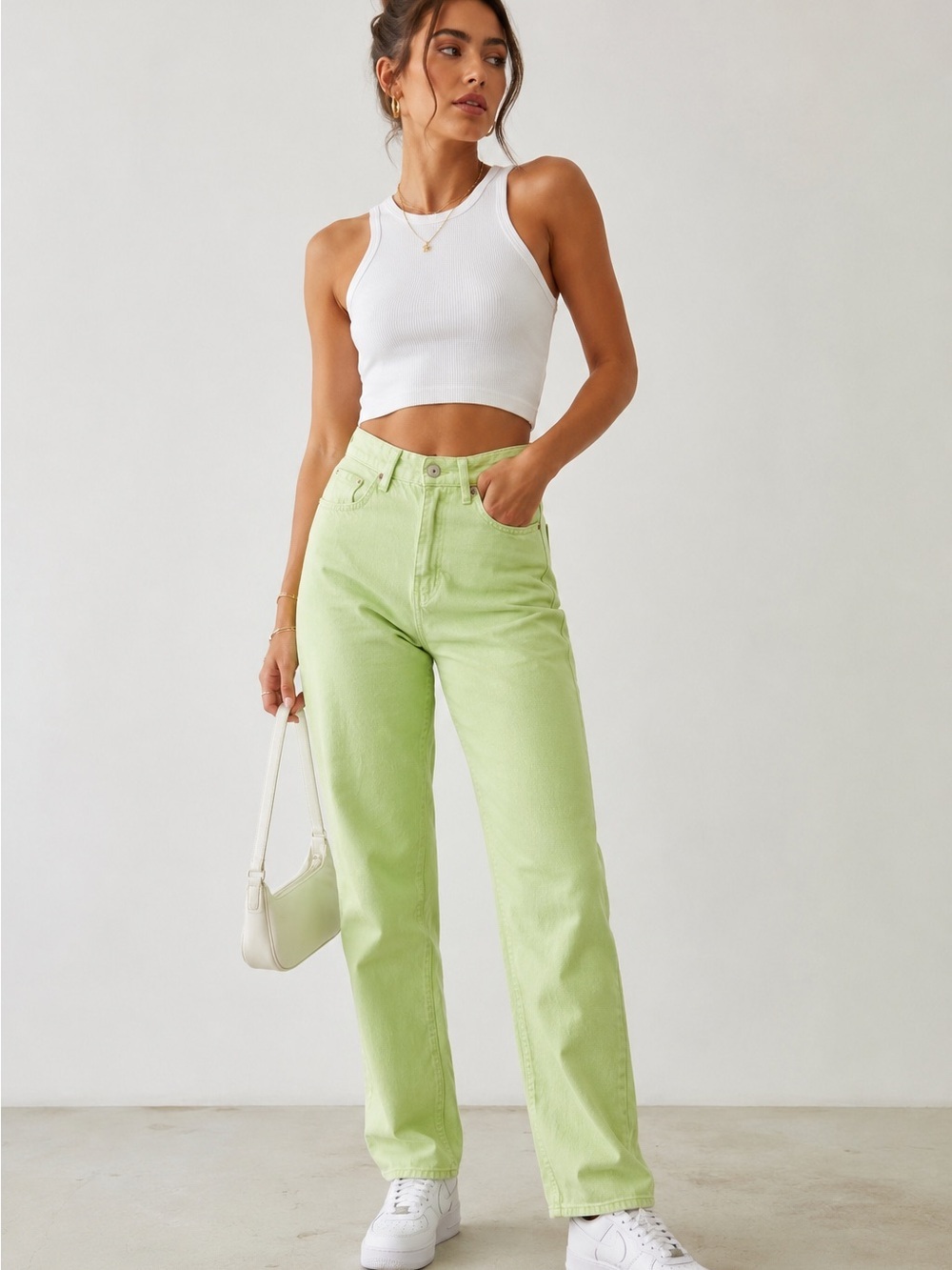 Zara Lime Green Straight Leg Mom Jeans NWT Size 2